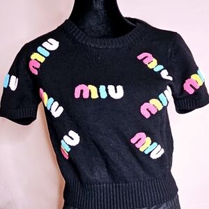 Italian-made Miu Miu black short-sleeve top, size small